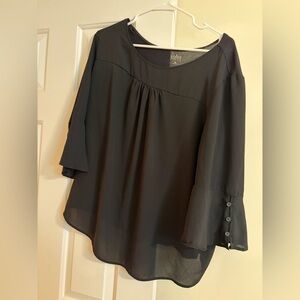 Soho Elegant Black Blouse with Button Accents